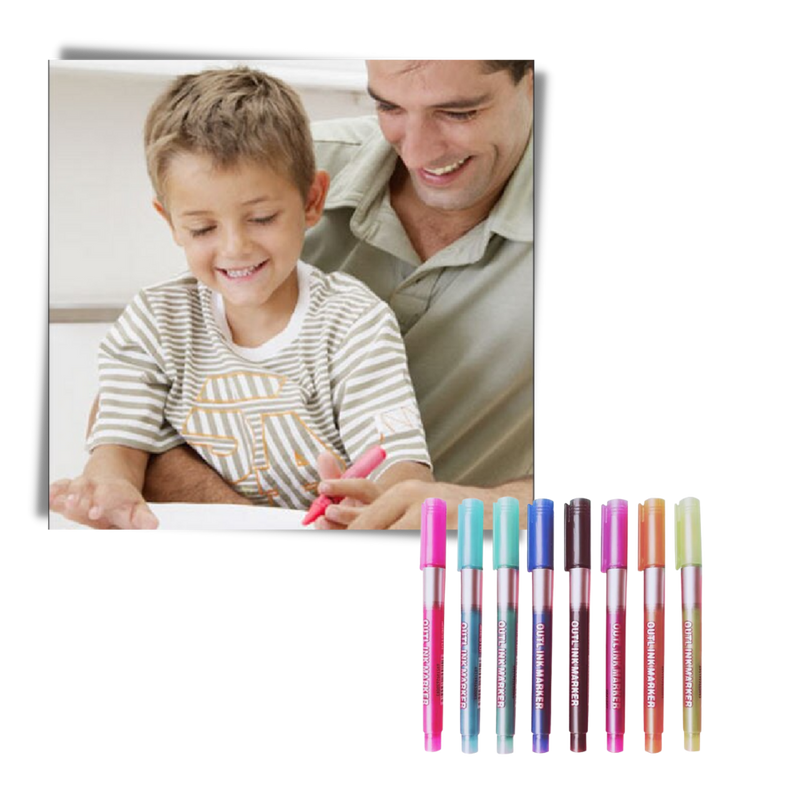 Set of 8 Double Line Marker Pens