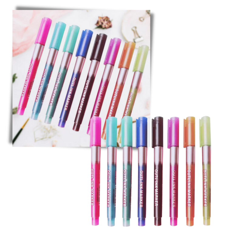 Set of 8 Double Line Marker Pens