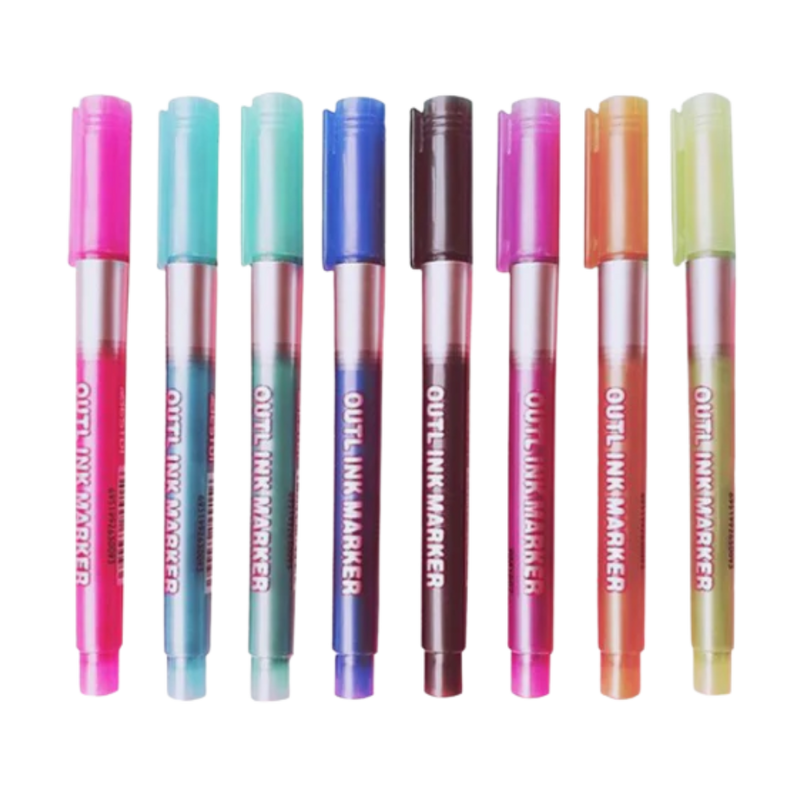 Set of 8 Double Line Marker Pens