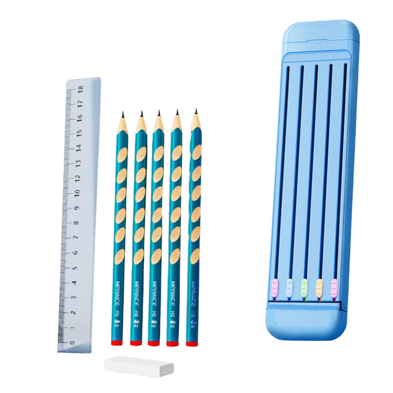 Hard Pencil Case with Pencils & Ruler