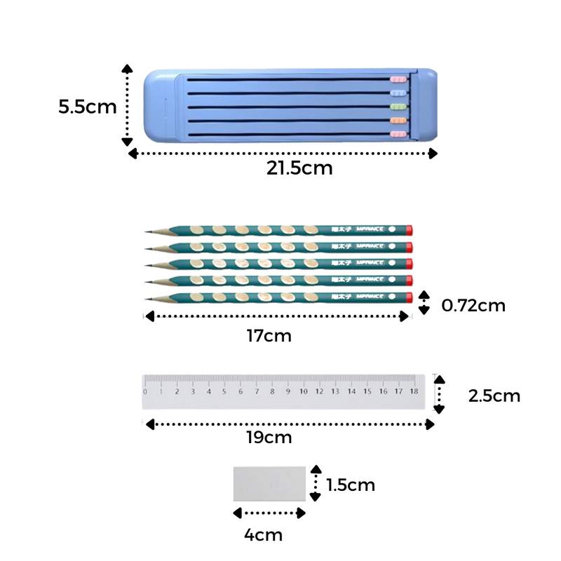Hard Pencil Case with Pencils & Ruler