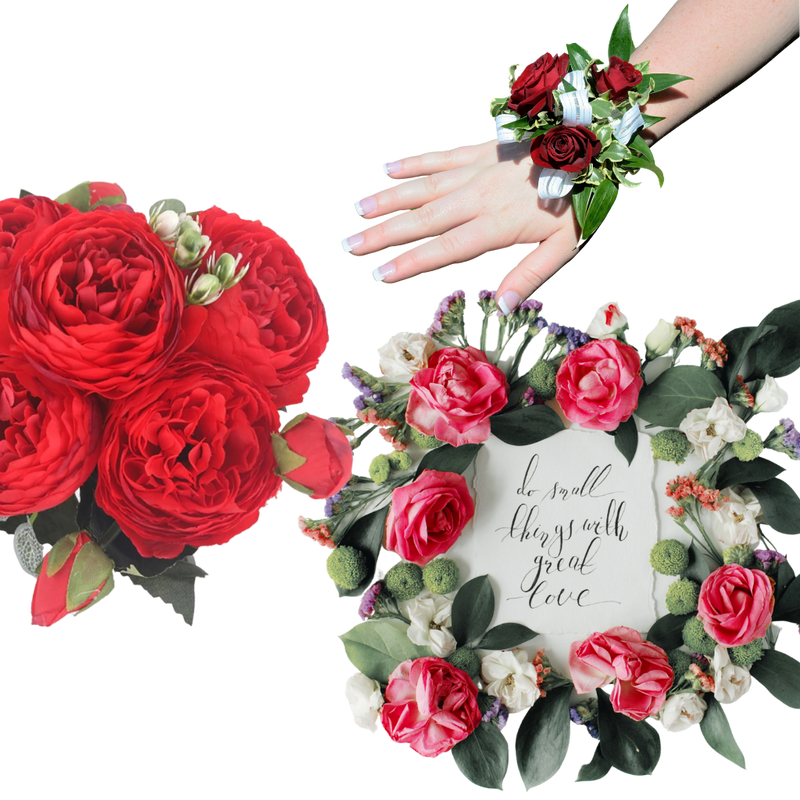 Artificial Silk Peony and Roses Flower Bouquet