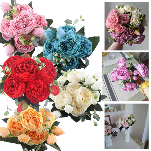 Artificial Silk Peony and Roses Flower Bouquet
