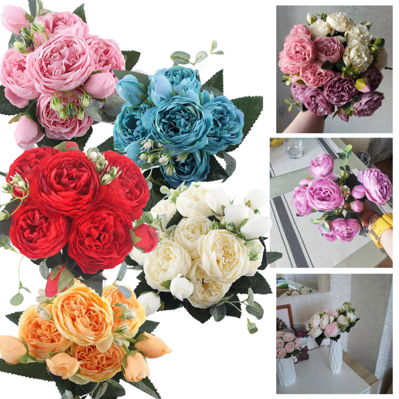 Artificial Silk Peony and Roses Flower Bouquet