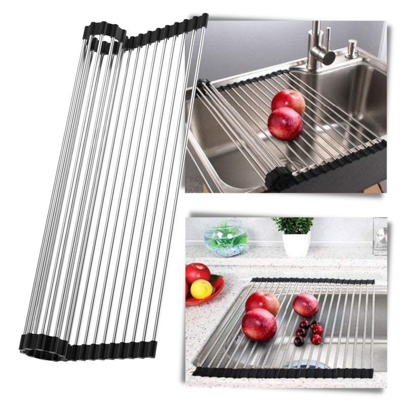 Roll-up stainless steel drainer for dishes and food