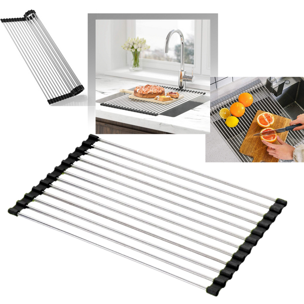 Roll-up stainless steel drainer for dishes and food