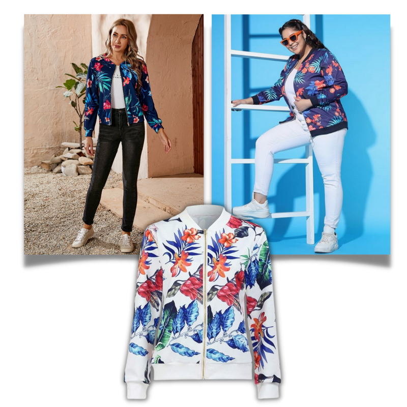 Long Sleeve Flower Bomber Jacket