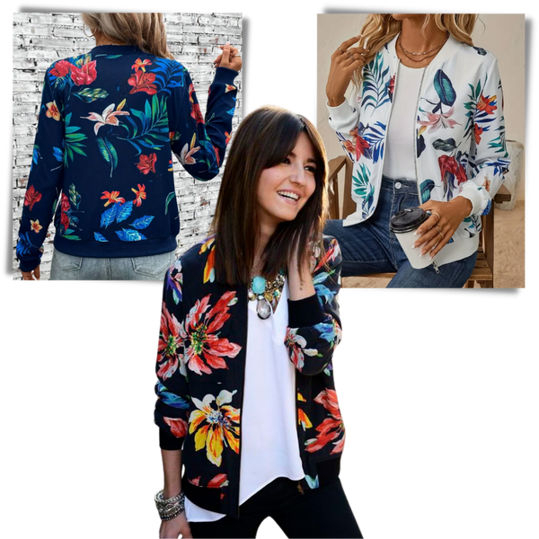 Long Sleeve Flower Bomber Jacket