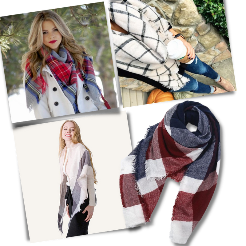 Plaid Cashmere Scarf Mohair feel
