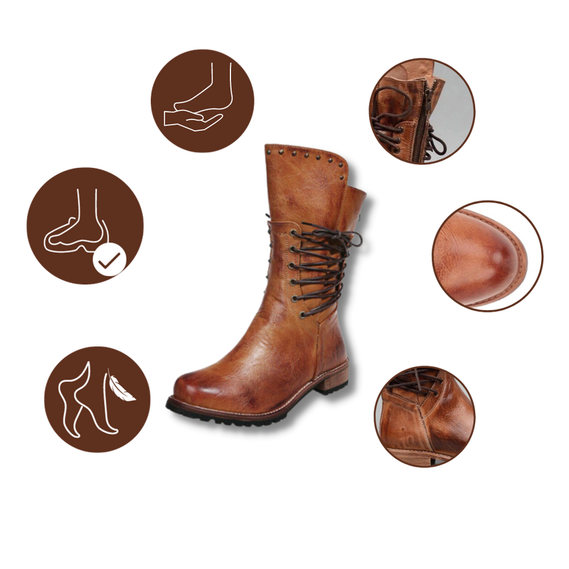 Vintage PU Leather Ankle Boots