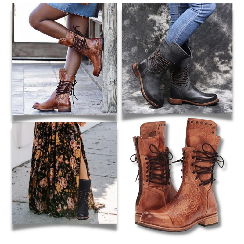 Vintage PU Leather Ankle Boots