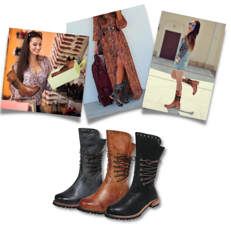 Vintage PU Leather Ankle Boots