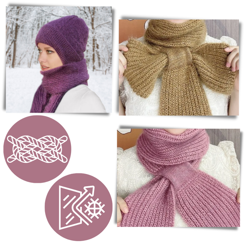 Windproof Knitted Hooded Hat with integrated Scarf and Ear Protection
